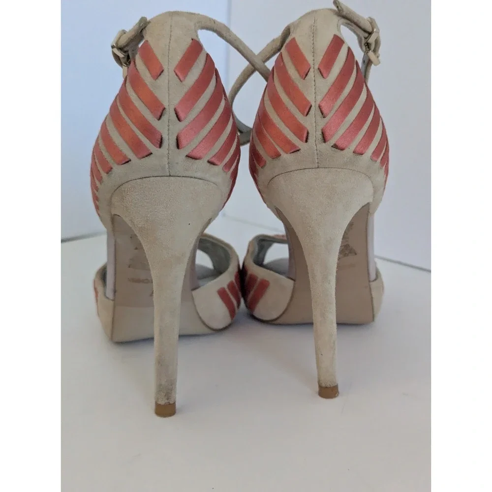 Reiss Womens Heels Size 7 Nude Coral Ankle Strap Cutout Peep Toe Stiletto - Picture 5 of 16